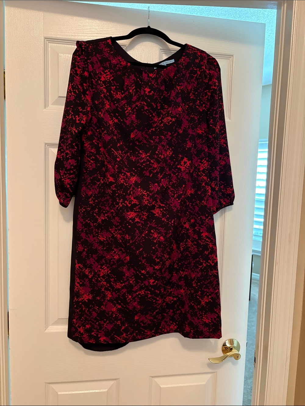 ANTONIO MELANI Black and Red Printed Long Sleeve Shift Dress